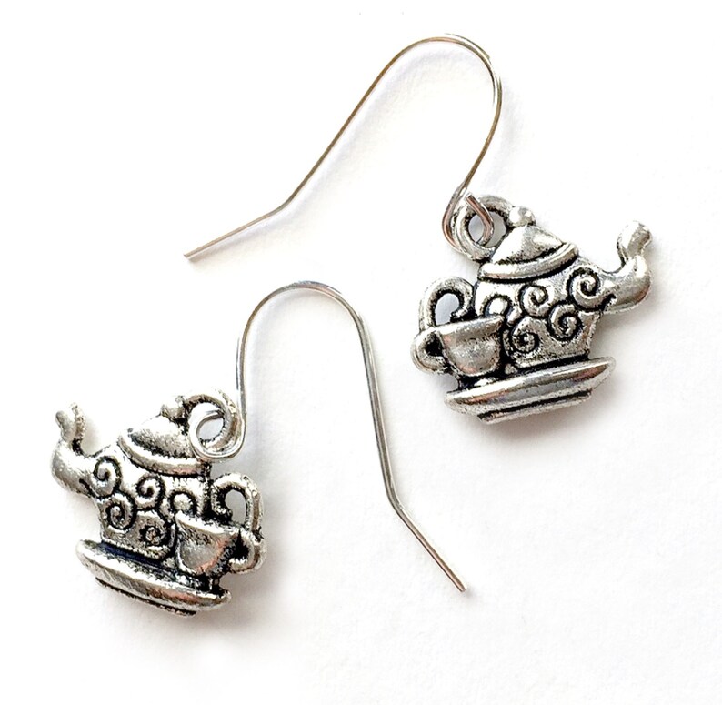 Teapot Earrings Silvertone Teapot Teacup Earrings Handmade Etsy