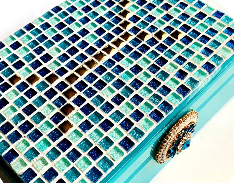 Giltter Glass Mosaic Box GLAM Mosaic Storage Box Turquoise Etsy