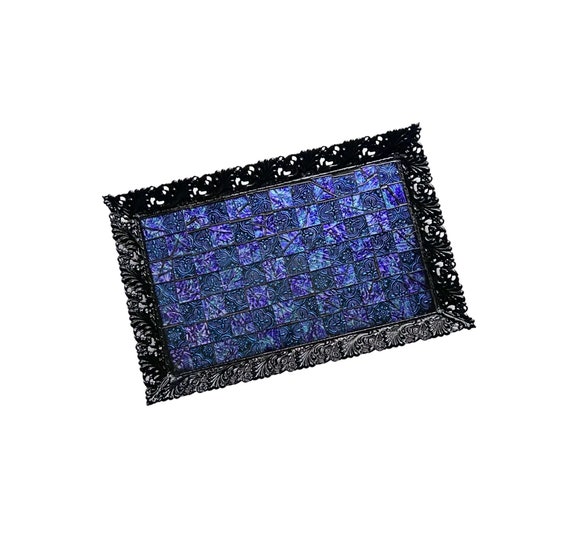 Fancy Mosaic Cosmetic Tray, Mosaic Boudoir Tray, Mosaic Perfume Tray, Mosaic Bathroom Tray, Purple Blue Black Mosaic Tray, Goth Mosaic Tray