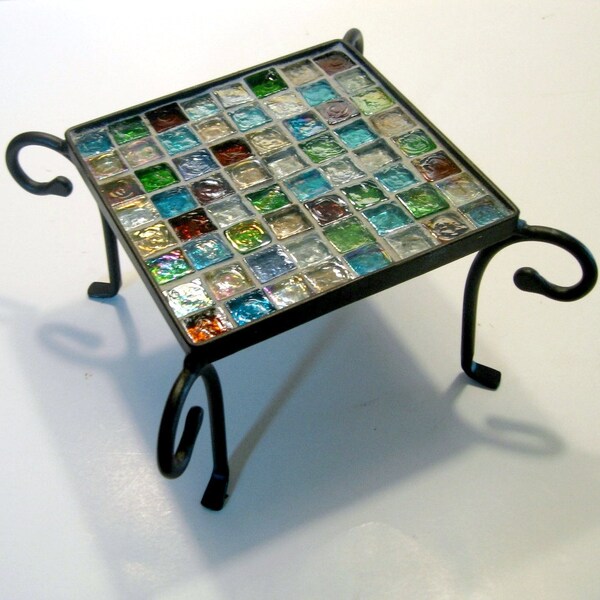 Candle Stand, Mosaic Candle Stand, Mosaic Wrought Iron Candle Stand, Beach Glass Style Candle Stand, Glass Tile Candle Stand