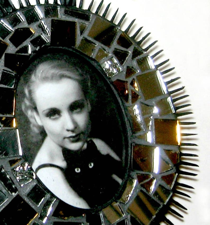 Black Spiked Mosaic Frame Sparkly Mosaic Frame Oval Mosaic Picture Frame Handmade Mosaic Frame Mirror Frame Black Silver Mosaic Frame