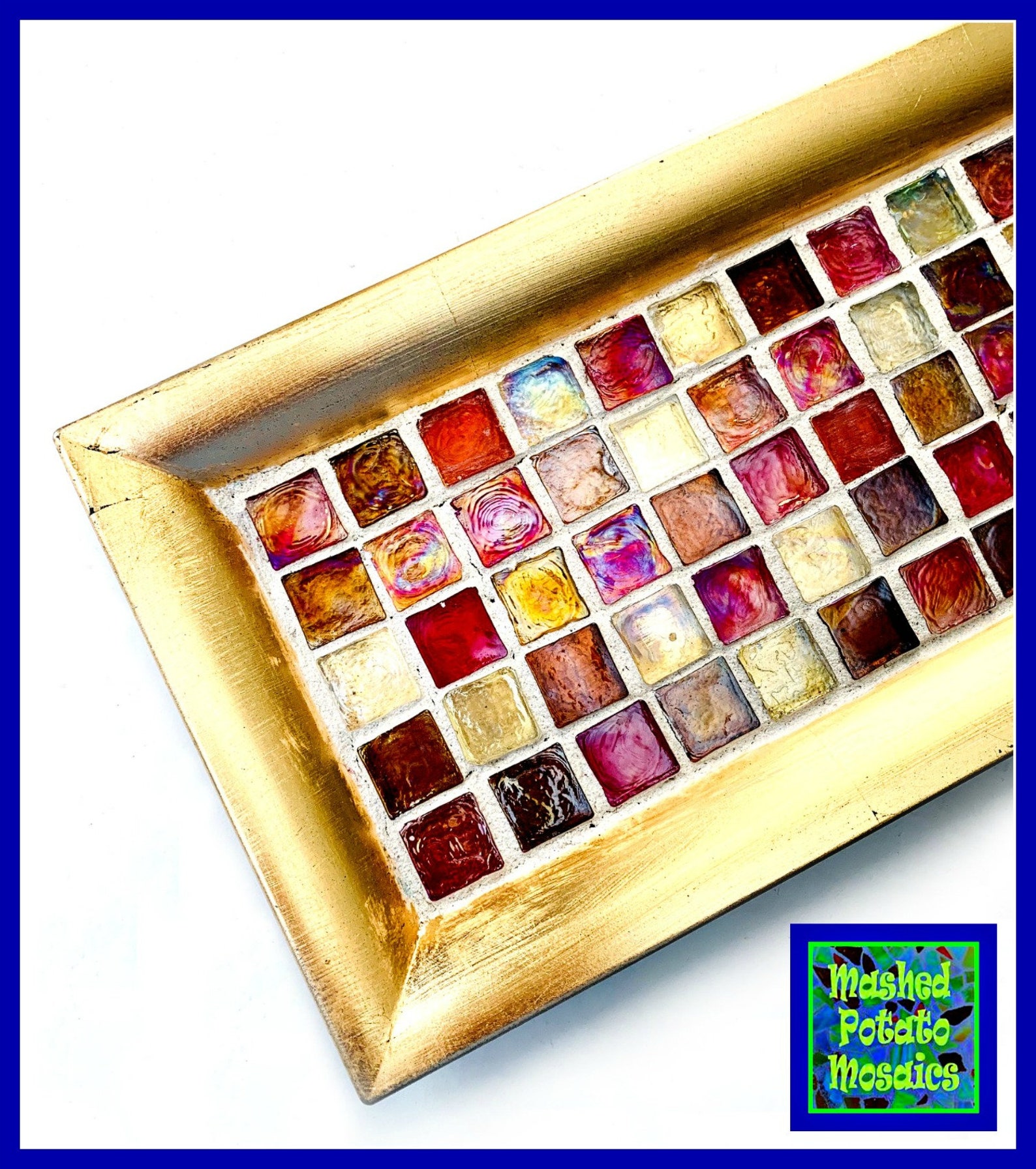 Gold Amber Mosaic Tray Amber Glass Vanity Tray Mosaic Candle Etsy