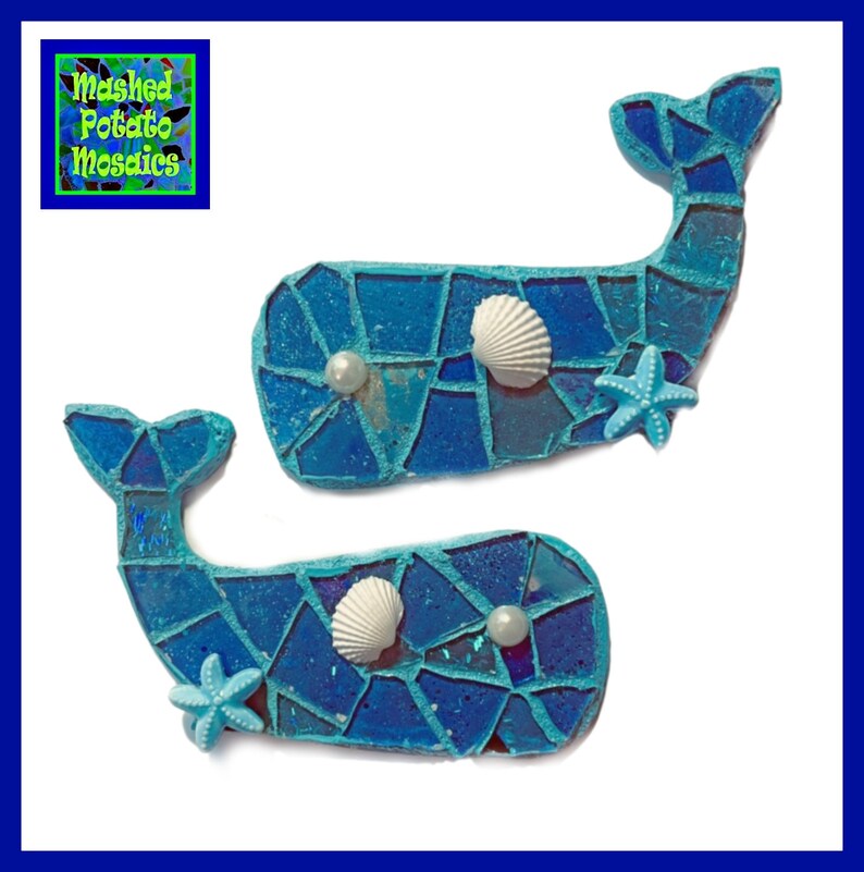 Blue Whales Set Two Mosaic Whale Blue Whale Etsy