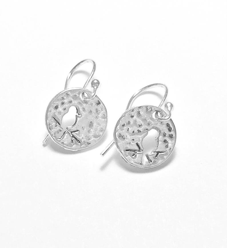 Dangle Bird Earrings Silver Bird Earrings Handmade Bird Earrings Silver Wire Bird on a Branch Earrings Pierced Silver Bird Earrings