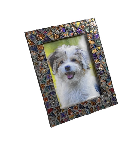 Bronze Green Purple  Mosaic Picture Frame, Iridescent Van Gogh Glass Mosaic Frame, Cut Glass Mosaic Frame, 5 x 7 Mosaic Picture Frame