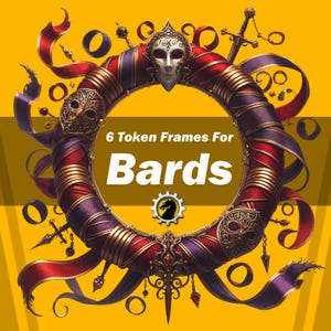 6 cadres de jetons bardes, PSD + PNG, plateau numérique, D&D, Pathfinder, Foundry VTT, Roll20, cadres de décoration musicale bardes pour feuilles de personnage