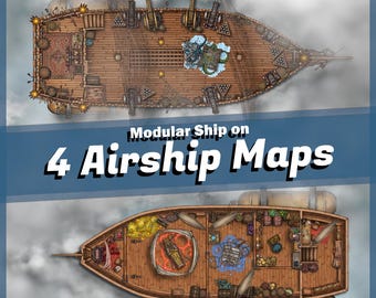 Modulare Luftschiff-Kampfkarte: 40x30 Fantasy Gelände (Digitale Karte)