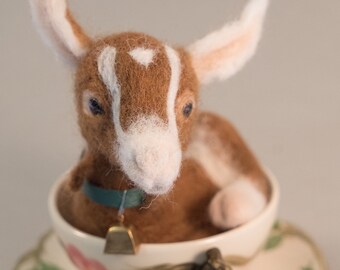 Custom Order Inspiration: Needle Felted Animal, Goat Kid in Teacup