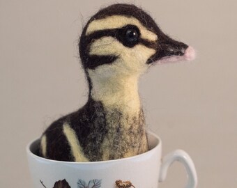 Custom Order Inspiration: Needle Felted Animal, Duckling in Vintage Teacup