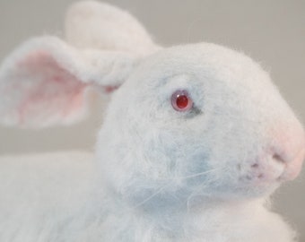 Life-Sized Needle Felted Animal, Faux Taxidermy Albino Rabbit, 0041