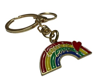 Enamel Rainbow Love is Love Keychain, Backpack Charm, Key Ring