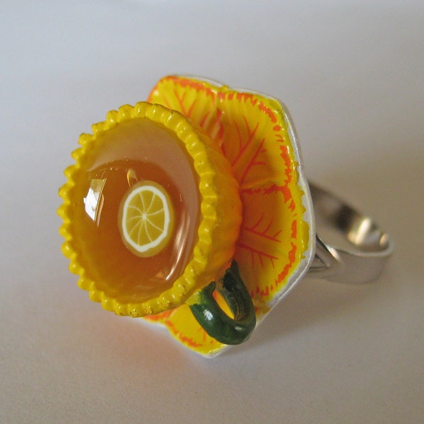 Sunflower Teacup Ring - Tea Party favors - Food Jewelry