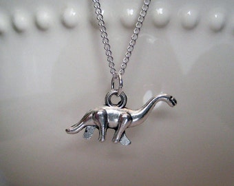 Silver Dinosaur Charm Necklace - Brontosaurus - Science Teacher Gift - Animal Jewelry