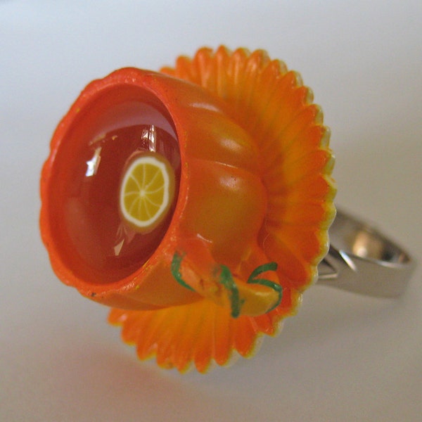 Pumpkin Tea Cup Ring - Food Ring - Halloween Jewelry - Food Jewelry - Pumpkin Jewelry - Fairy Jewelry