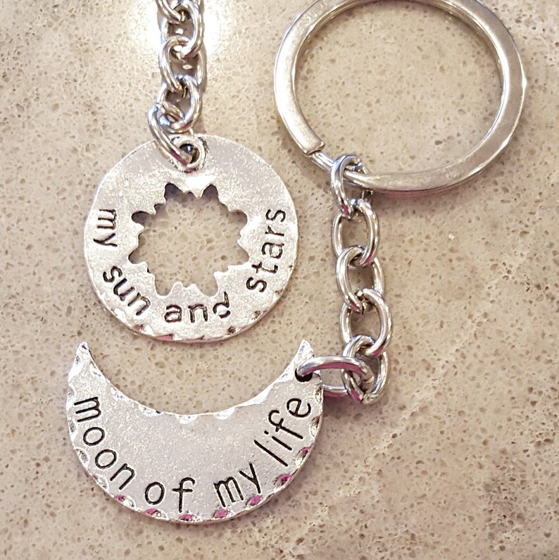 Custom Photo Projection Keychain Sun And Moon Couple Commemorative Gif - Name Ne