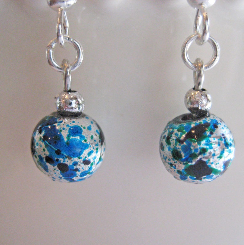 Christmas Ornament Earrings Old Fashioned Foil Ornaments Blue and Silver image 2