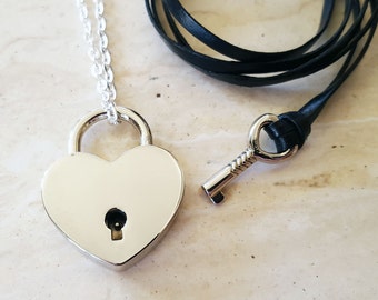 Silver Heart Lock and Key Couples Necklace - Couples Jewelry - Jewelry Set