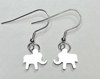 Rhodium Plated Tiny Elephant Earrings - Lucky Elephant Earrings - Animal Jewelry