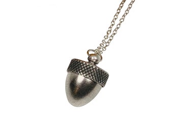 Acorn Locket Antiqued Silver Necklace, Secret Message Locket, Keepsake Jewelry