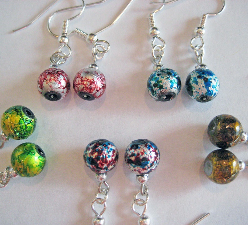 Christmas Ornament Earrings Old Fashioned Foil Ornaments Blue and Silver image 3