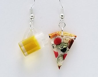 Pizza And Beer Earrings - Food Jewelry - Mix and Match Earrings
