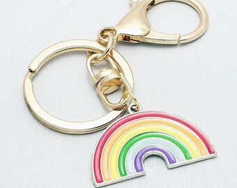 Enamel Rainbow Keychain, Backpack Charm, Key Ring