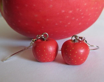 Apple Earrings - Food Jewelry -  Fruit Jewelry - Teacher Gift