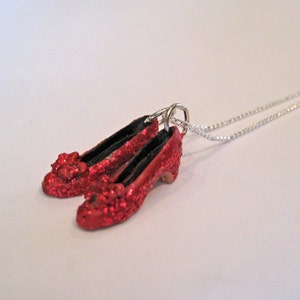 Glittered Ruby Red Slippers on Silver Plated Chain