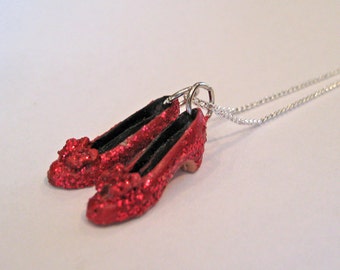 Ruby Red Slippers Necklace - Wizard of Oz Necklace - Dorothy Costume - Miniature Shoes - Handmade Jewelry