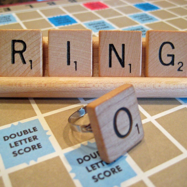 Wooden Scrabble Tile Letter Ring - Personalized Gift - Custom Initial Jewelry