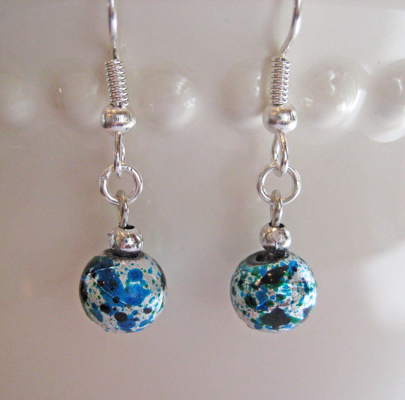 Christmas Ornament Earrings Old Fashioned Foil Ornaments Blue and Silver image 1