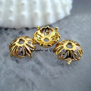 Special SALE Gold Plated Micro Pave Cubic Zirconia Bead caps-CZ Pave petal Bead Caps-jewelry findings-flower Diamond Style Micro pave CZ