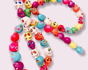 Sugar Skull Flower Eyes Beads- halloween  beads-Multi-Colored  embellished skull beads-dia de muertos beads, Mexican Folk, earrings making
