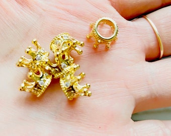 Gold Pave Cubic zirconia crown beads-Micro Cz  Crown spacer Beads -crown pave CZ  Connectors- Ships from USA-Crown  pendant,connectors