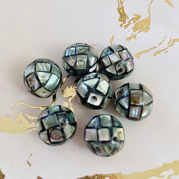 SALE inlaid abalone Shell beads-Mother of Pearl round beads-jewelry findings-Abalone Paua Shell Round Ball Beads,Mosaic Beads,Inlay Beads