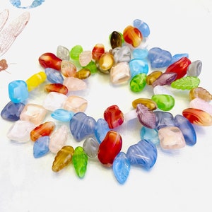 Assorted colors leaves glass beads-Mixed Pastel colors leaf beads-pastel teardrop beads spacer beads-autumn leaf/fruit beads-bohemian Beads