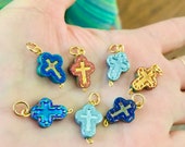 Lampwork Cross bead charms Pendant-Metallic cross Charm Beads-tiny cross charms- Rosary components Crosses-religious glass cross pendants
