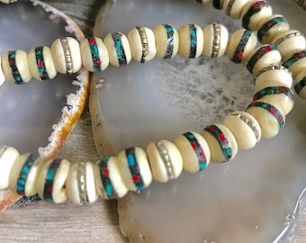 8mm Bone Beads Bone Round Beads Small Nepal Beads Brown Bone Beads 108 Vintage-Style Carved Chevron Bone Prayer Beads BON-RND-BRN-401