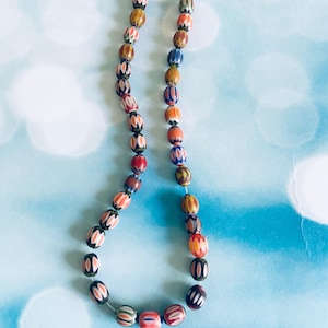 colorful chevron Glass Beads-tribal Stripped lampwork glass beads-Strand Millefiori beads-boho multicolored Murrinas Barrel bead-Evil eye