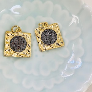 18k Gold plated gunmetal Saint Benedict medal-Catholic Medals-st Benedict medallion-San Benito squares medal