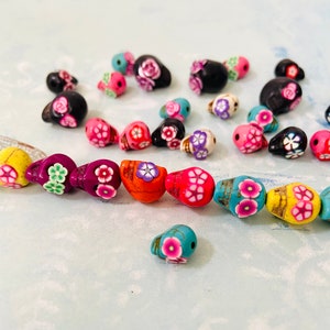 Sugar Skull Flower Eyes Beads- halloween beads-Multi-Colored embellished skull beads-dia de muertos beads, Mexican Folk, earrings making image 10