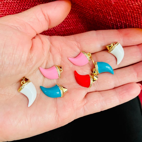 Assorted pave enamel Tusk Pendants-mini tusk charms- pendant-enamel horn charm pendant-jewelry finding-cornicello amulet protection talisman