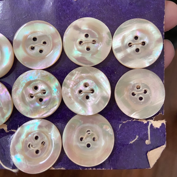 SALE fine Vintage Genuine Mother of pearl buttons - large mop button-off White shell buttons-shell iridescent luster buttons findings