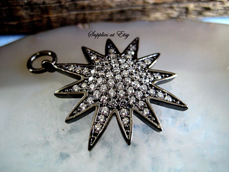 Special SALE GunMetal Black Micro Pave Cubic Zirconia Star Charm Pendant Beads-CZ Pave jewelry findings,Spacer-sun Diamond Style Micro pave