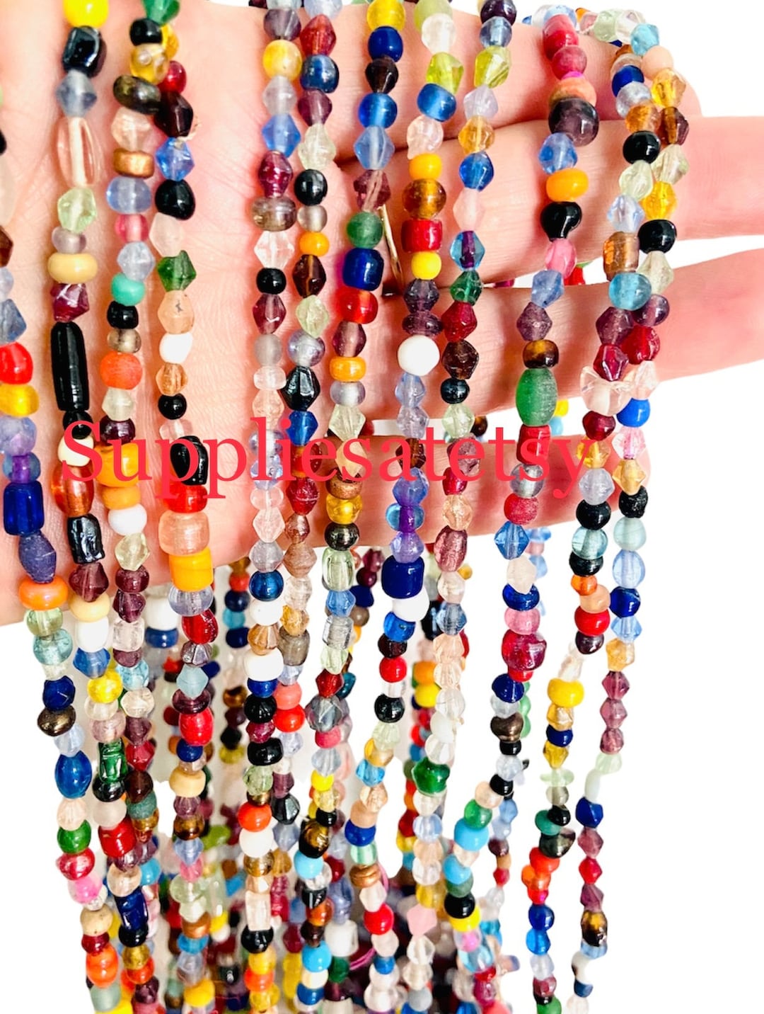 Long Ethnic Colorful Confetti Glass Beadsrainbow Handmade Glass Beads
