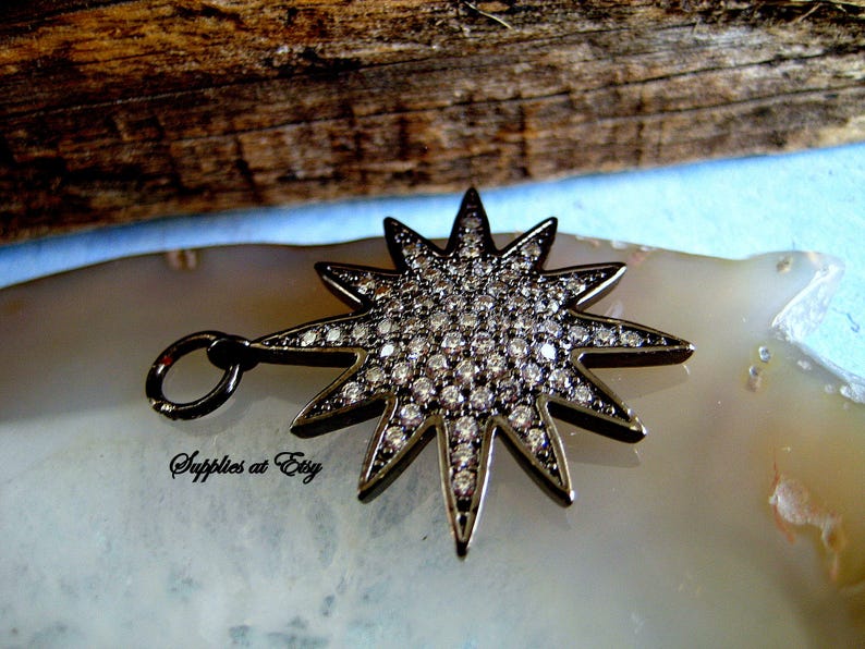 Special SALE GunMetal Black Micro Pave Cubic Zirconia Star Charm Pendant Beads-CZ Pave jewelry findings,Spacer-sun Diamond Style Micro pave