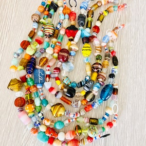 Fun random colorful glass beads-Swirl Mix Glass Beads-Bright Colors Glass Beads, strips rainbow recycled glass hippie jewelry making