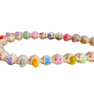 Sugar Skull Flower Eyes Beads- halloween beads-Multi-Colored embellished skull beads-dia de muertos beads, Mexican Folk, earrings making image 3