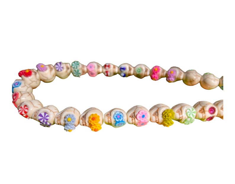 Sugar Skull Flower Eyes Beads- halloween beads-Multi-Colored embellished skull beads-dia de muertos beads, Mexican Folk, earrings making image 3