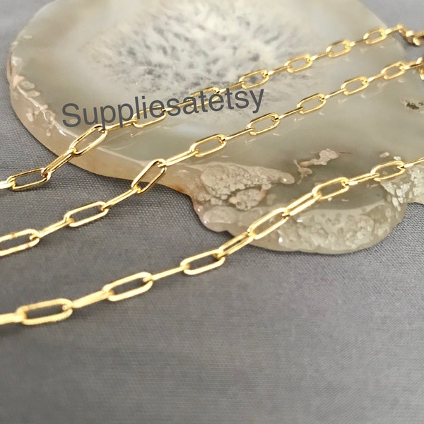 18k Gold plated Paperclip chain-gold Paperclip Chain/link chain-link chain-Modern chain-jewelry findings-Ships from USA-commercial findings